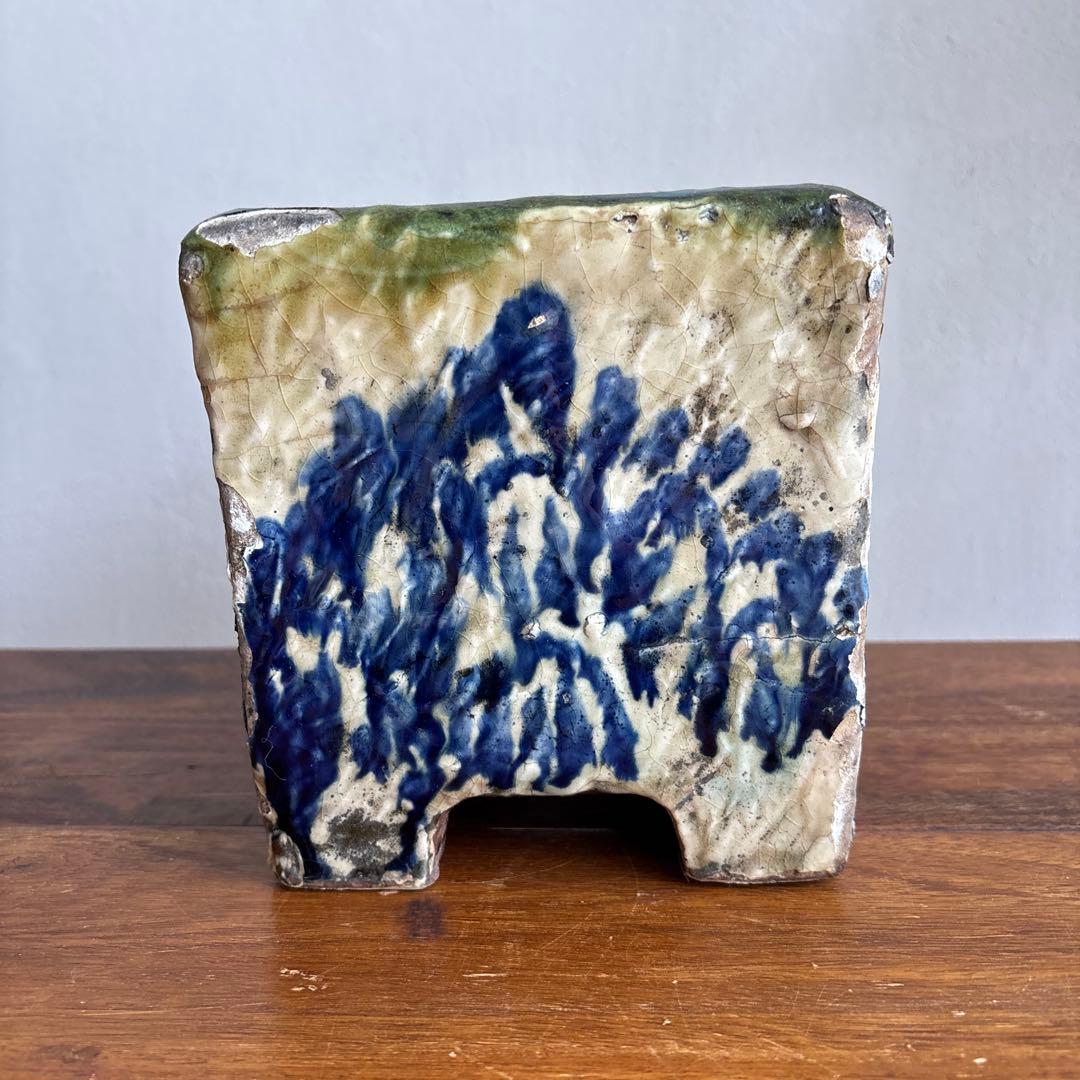 やちむん　切立　沖縄　壺屋　作者不明　アンティーク　四角　陶器鉢　焼き物