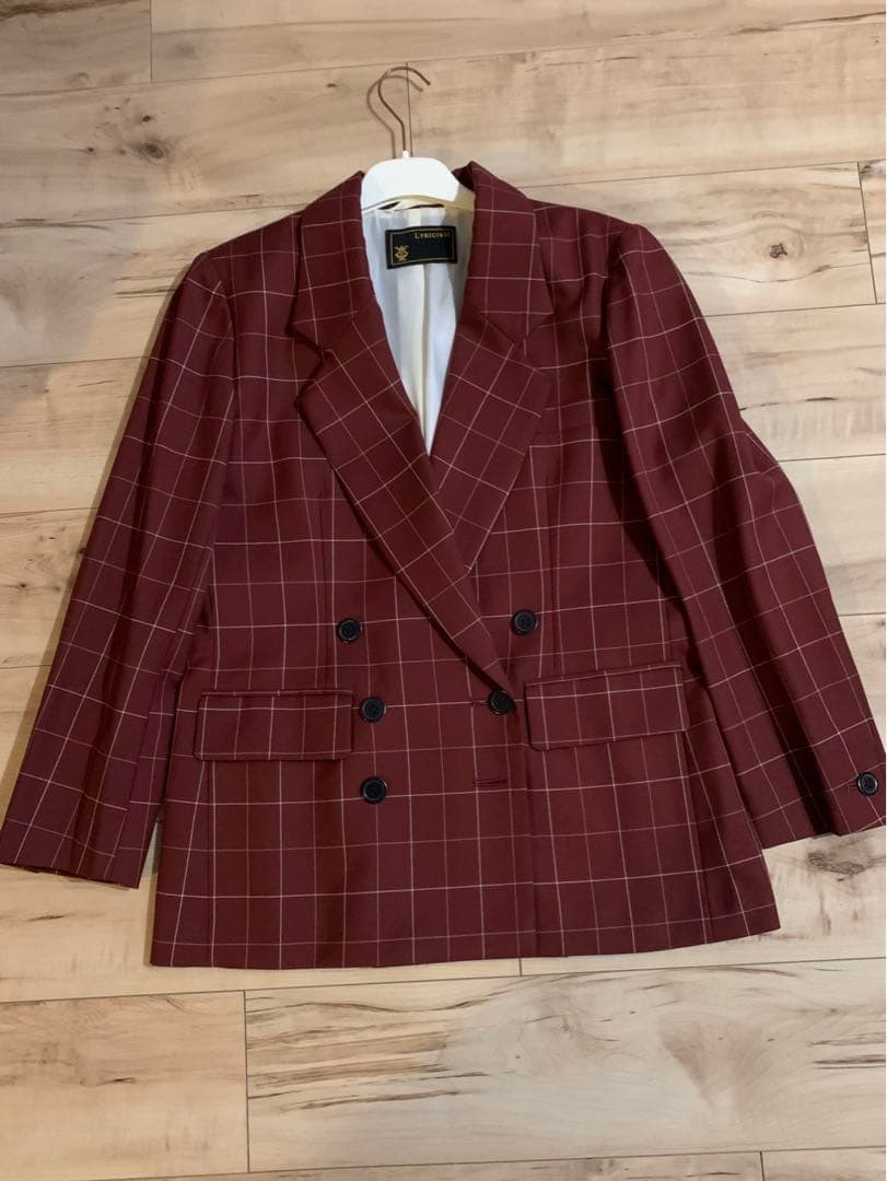 mymason⭐︎バーガンディ チェック柄 ダブルブレストジャケット&つなぎ