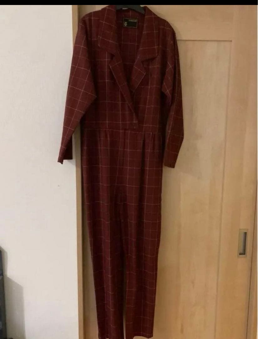 mymason⭐︎バーガンディ チェック柄 ダブルブレストジャケット&つなぎ