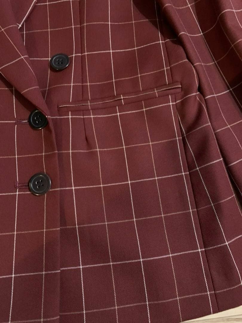 mymason⭐︎バーガンディ チェック柄 ダブルブレストジャケット&つなぎ