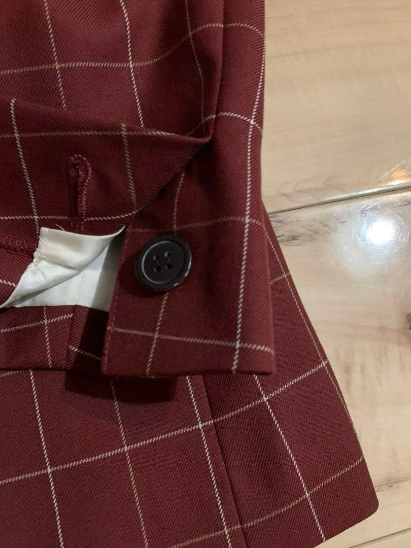 mymason⭐︎バーガンディ チェック柄 ダブルブレストジャケット&つなぎ