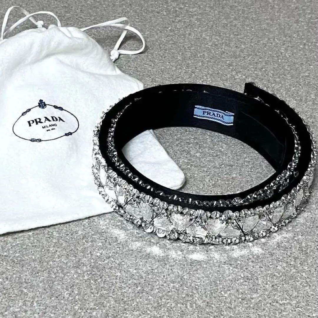 ✨美品 PRADA クリスタル装飾ベルト ビジュー アクセサリー バンド プラダ