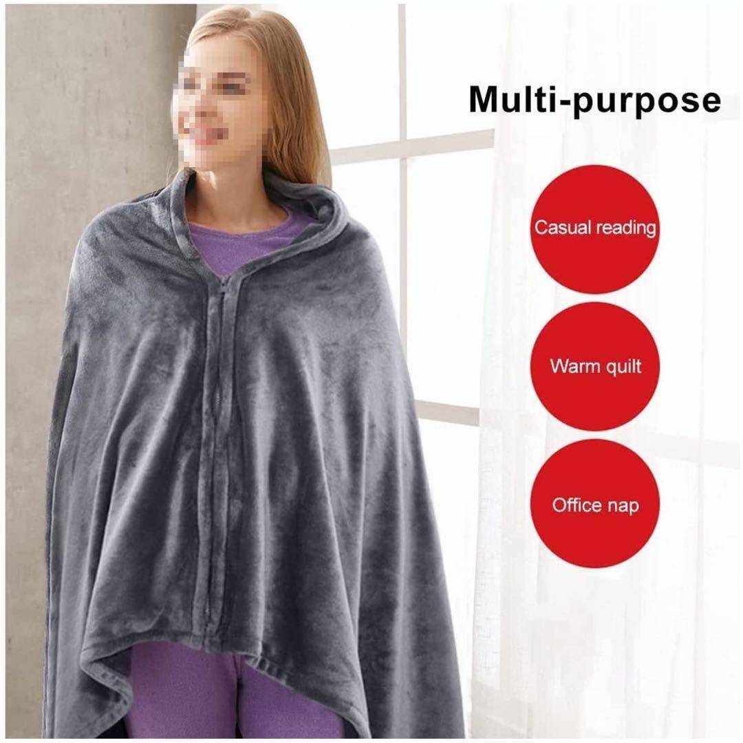 電気毛布 数秒で発熱 すぐに温まるUSB電気毛布 丸ごと洗える電気毛布　グレー