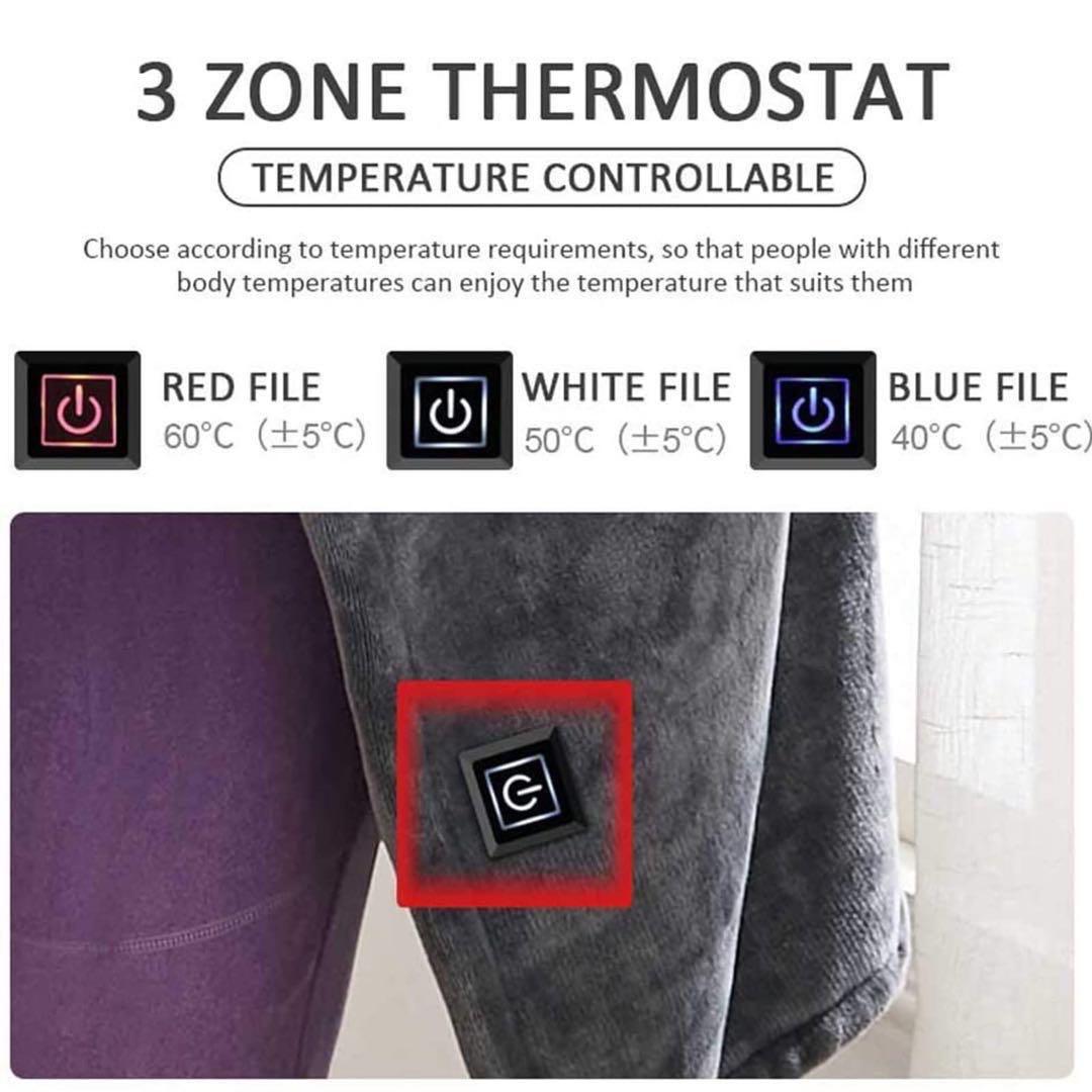 電気毛布 数秒で発熱 すぐに温まるUSB電気毛布 丸ごと洗える電気毛布　グレー