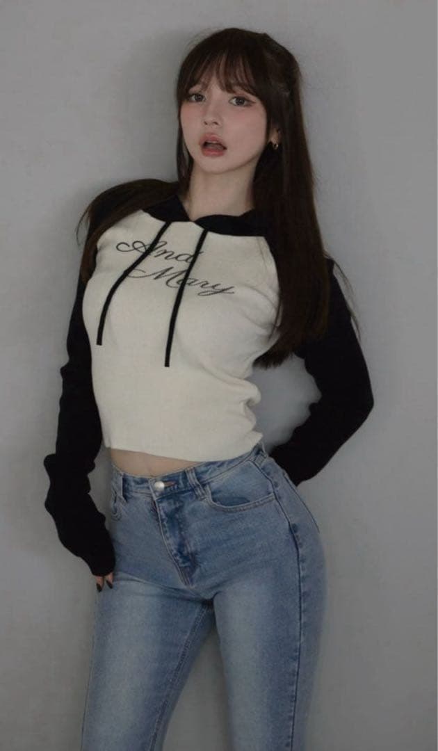 トップス andmary Letter mary logo tops black