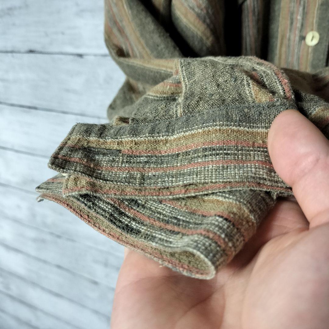 80's 筆タグ イッセイミヤケ ノーカラー シャツジャケット ストライプ 綿