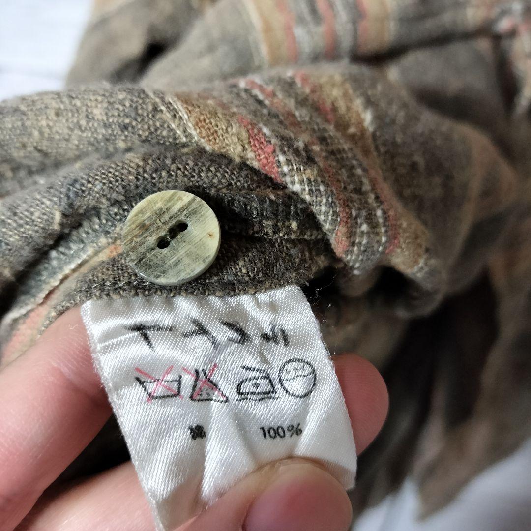 80's 筆タグ イッセイミヤケ ノーカラー シャツジャケット ストライプ 綿