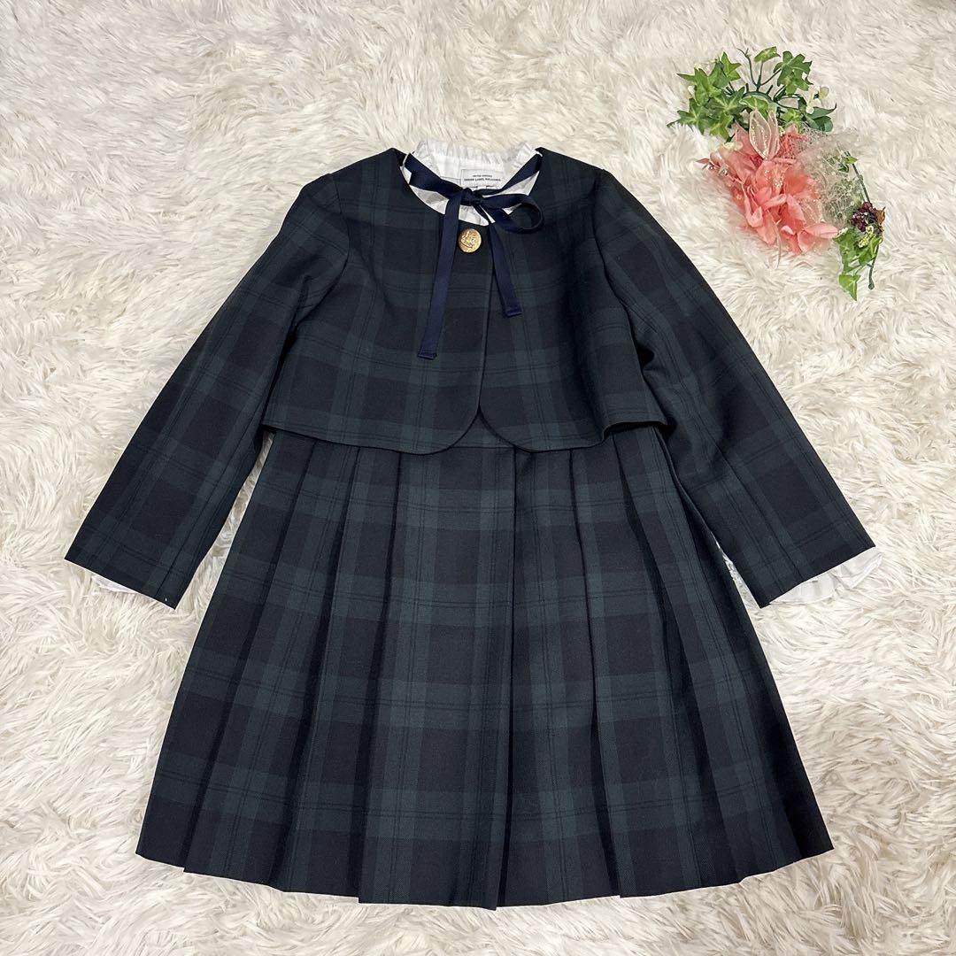 美品グリーンレーベルリラクシング3点セットアップ緑入学式卒園式ボレロ ワンピ