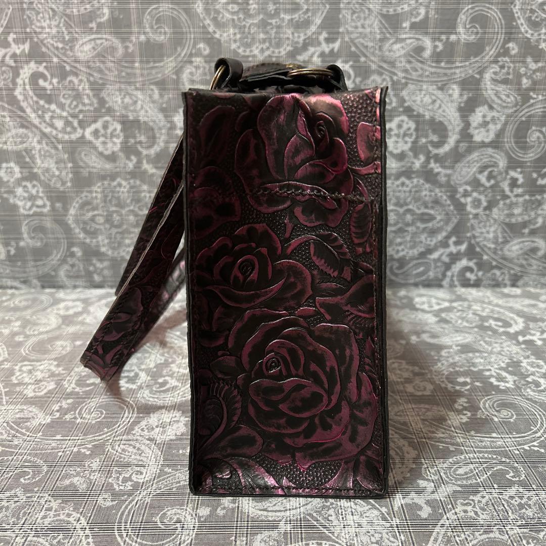 ハンドメイド♪本革薔薇トートバッグ(*^^*)ブラックキラキラピンク♪