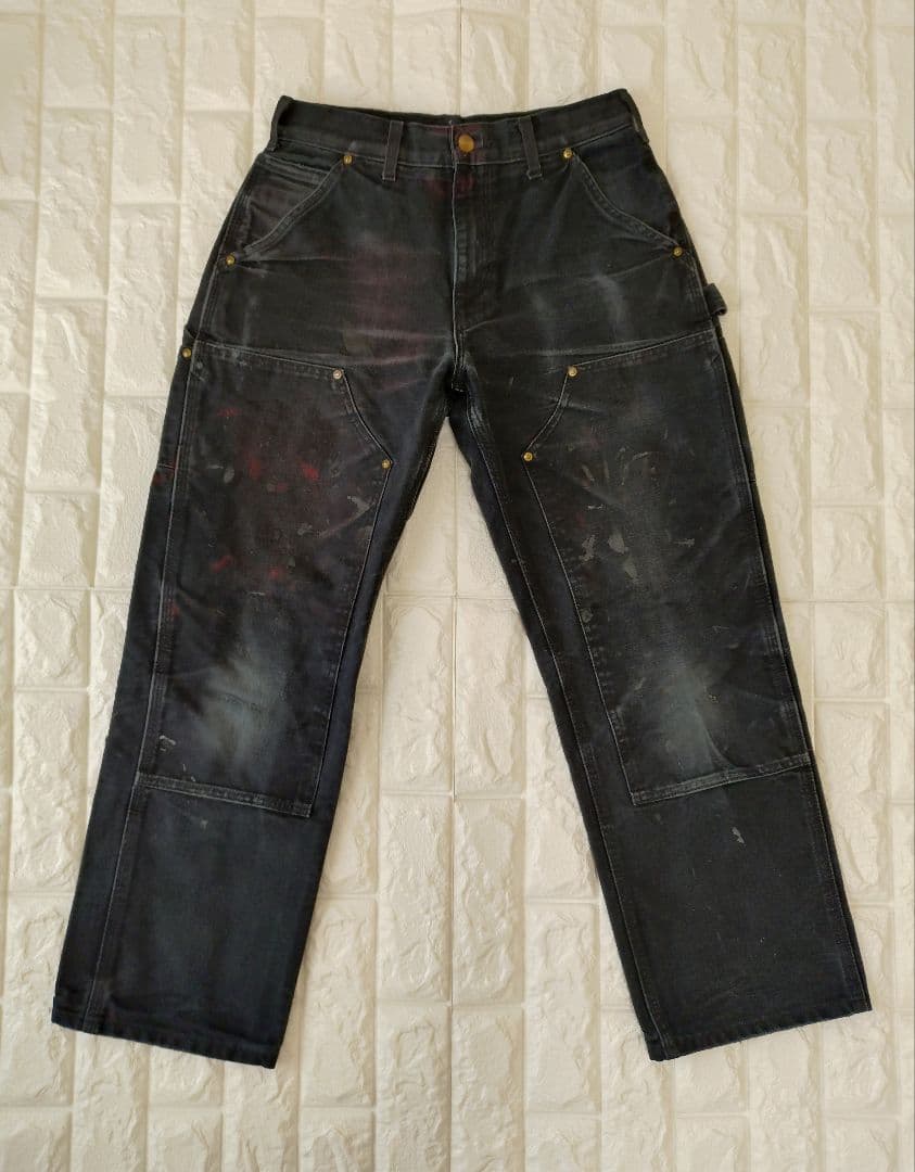 ヴィンテージ★USA製★神フェードカーハートダブルニー黒ブラックダックパンツ29