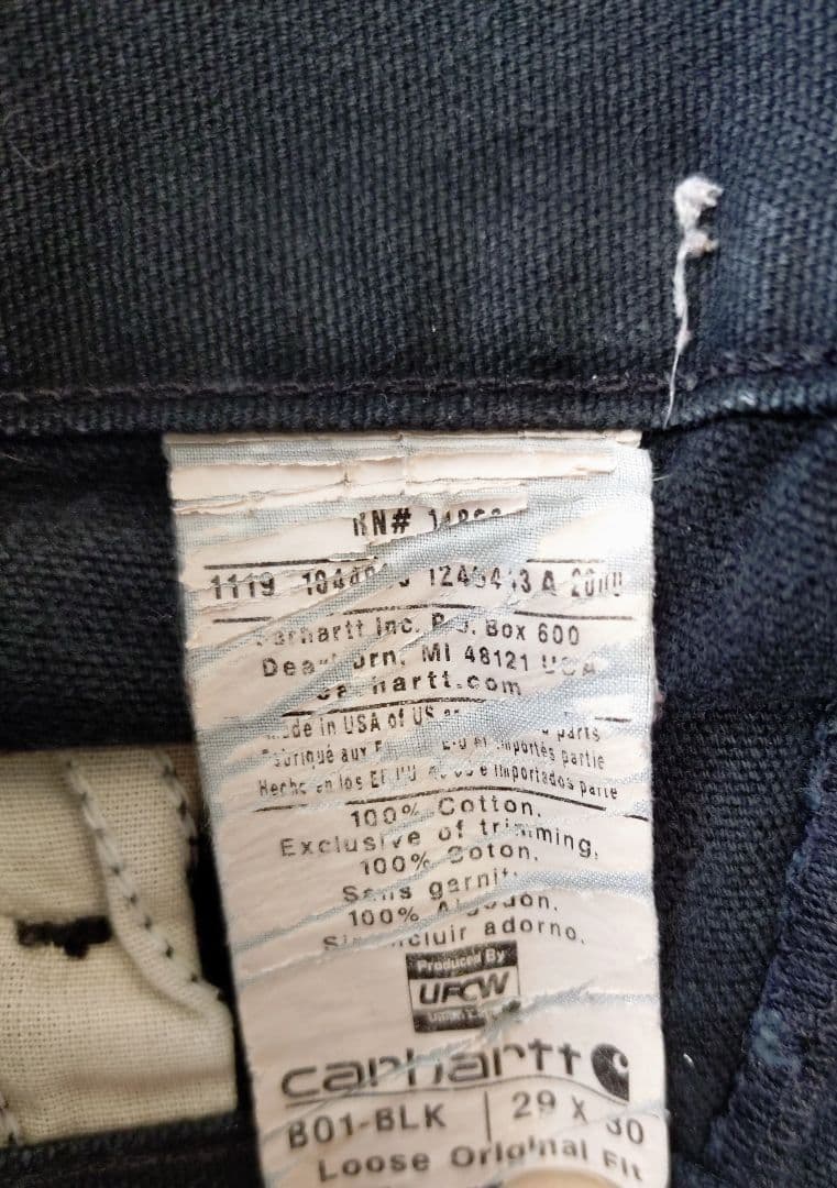ヴィンテージ★USA製★神フェードカーハートダブルニー黒ブラックダックパンツ29