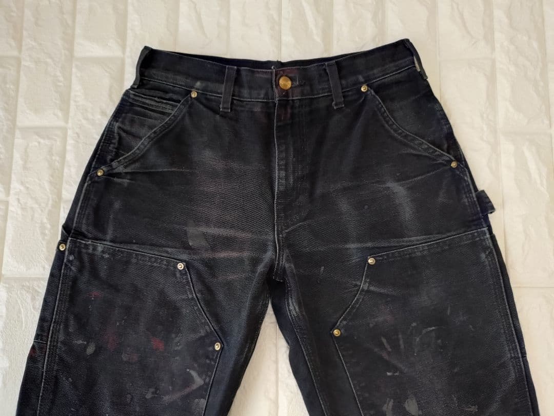 ヴィンテージ★USA製★神フェードカーハートダブルニー黒ブラックダックパンツ29