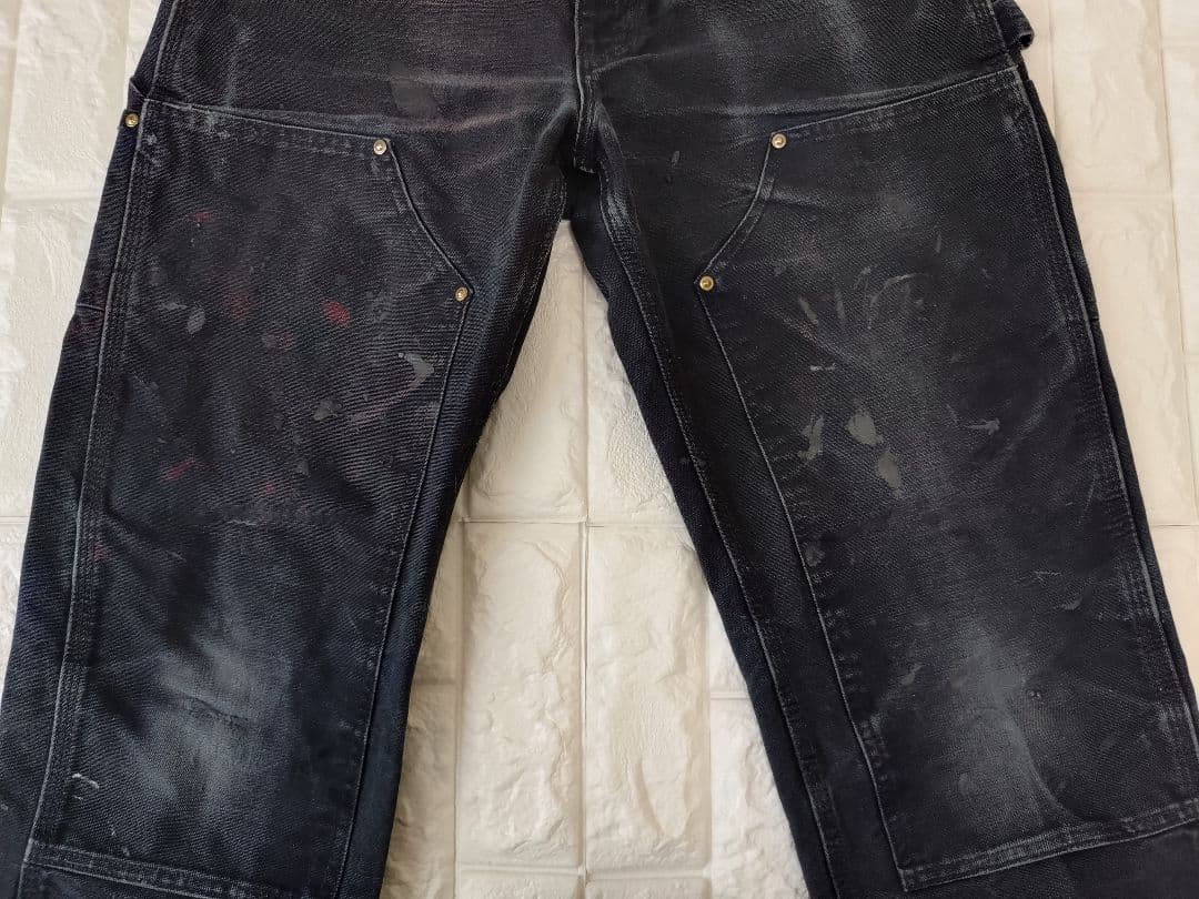 ヴィンテージ★USA製★神フェードカーハートダブルニー黒ブラックダックパンツ29