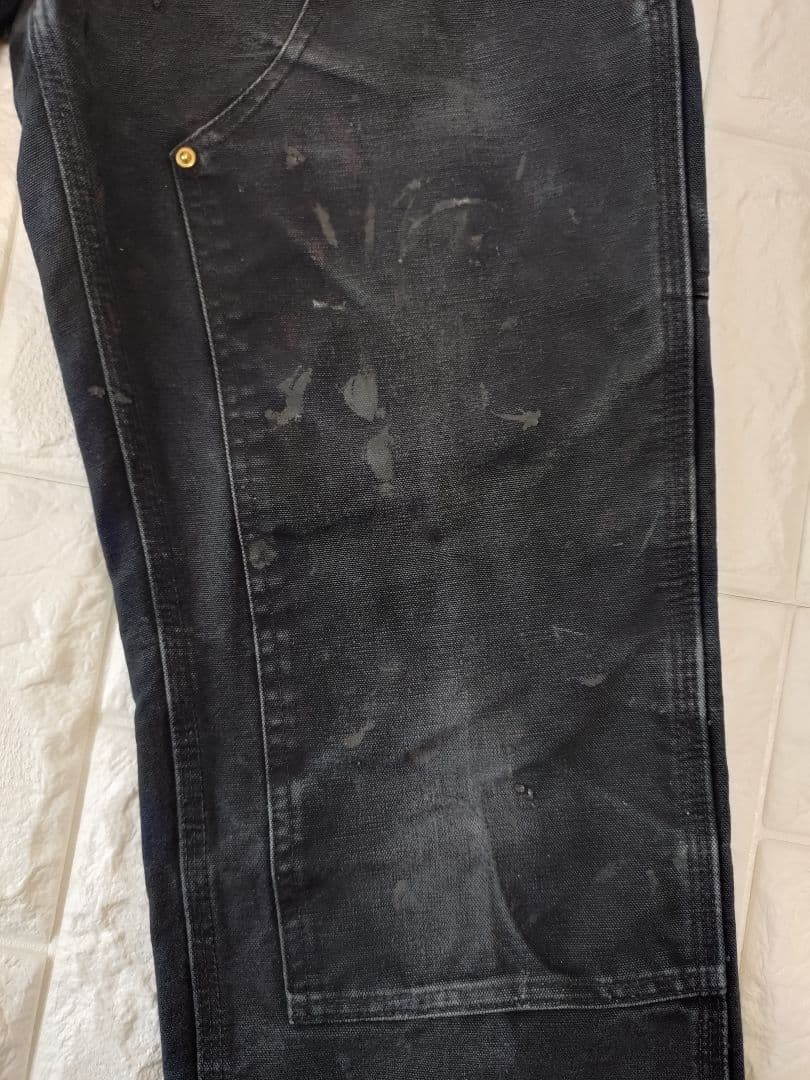 ヴィンテージ★USA製★神フェードカーハートダブルニー黒ブラックダックパンツ29
