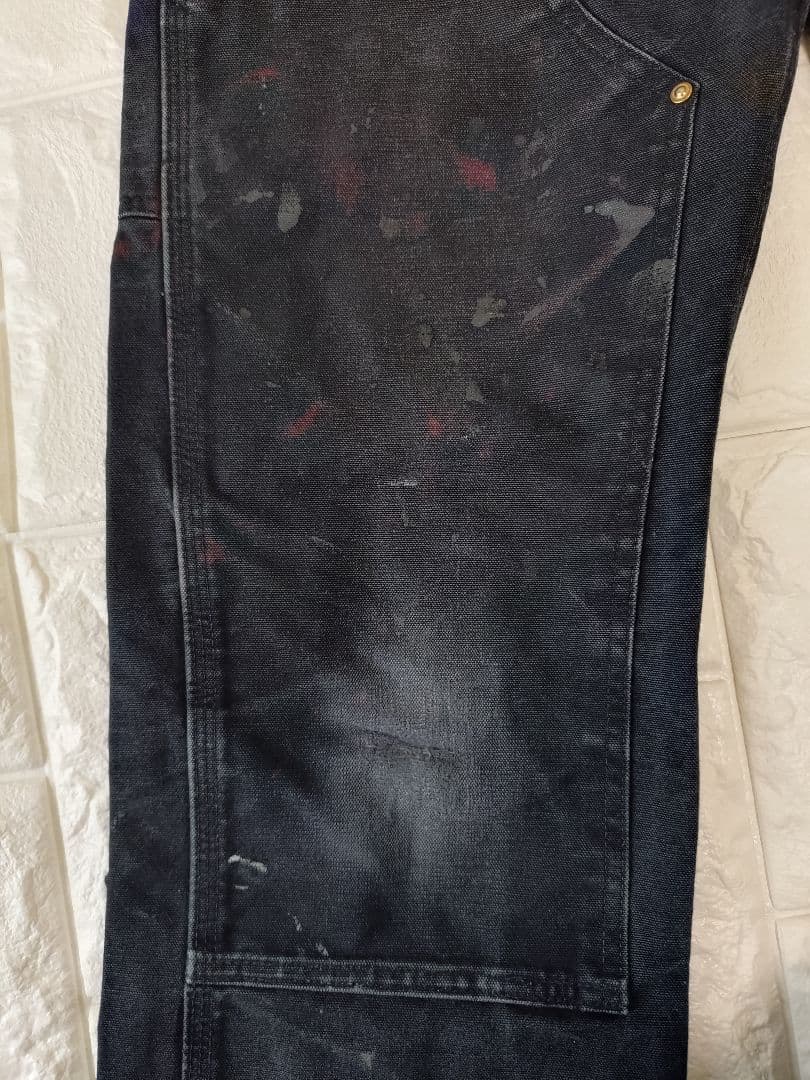 ヴィンテージ★USA製★神フェードカーハートダブルニー黒ブラックダックパンツ29