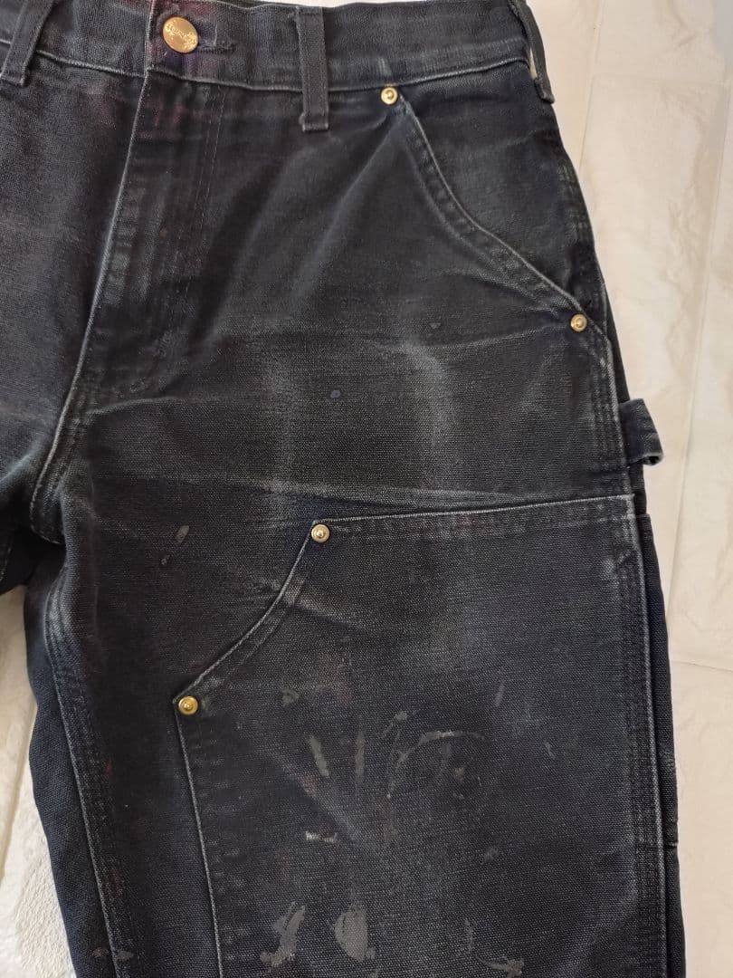 ヴィンテージ★USA製★神フェードカーハートダブルニー黒ブラックダックパンツ29
