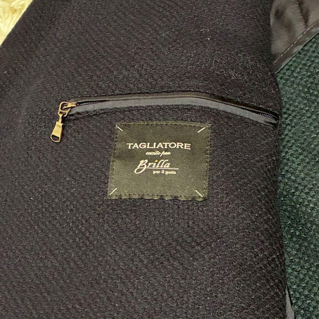 ブリッラペルイグスト　ナポレオンコート　銀ボタン　裏地グリーン　ネイビー　伊製