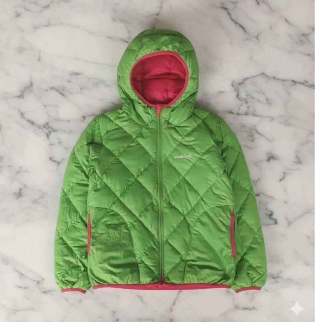 mont-bell ダウンジャケット キルティング　リバーシブル　黄緑/赤