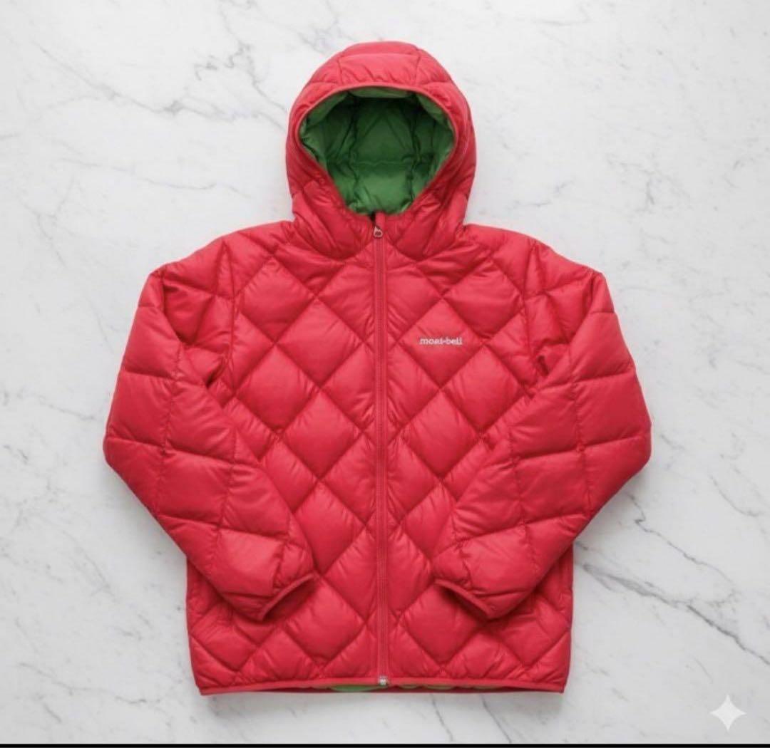 mont-bell ダウンジャケット キルティング　リバーシブル　黄緑/赤