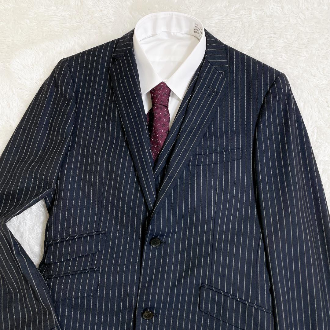 ブラックレーベルクレストブリッジ スリーピーススーツ ネイビー ストライプ