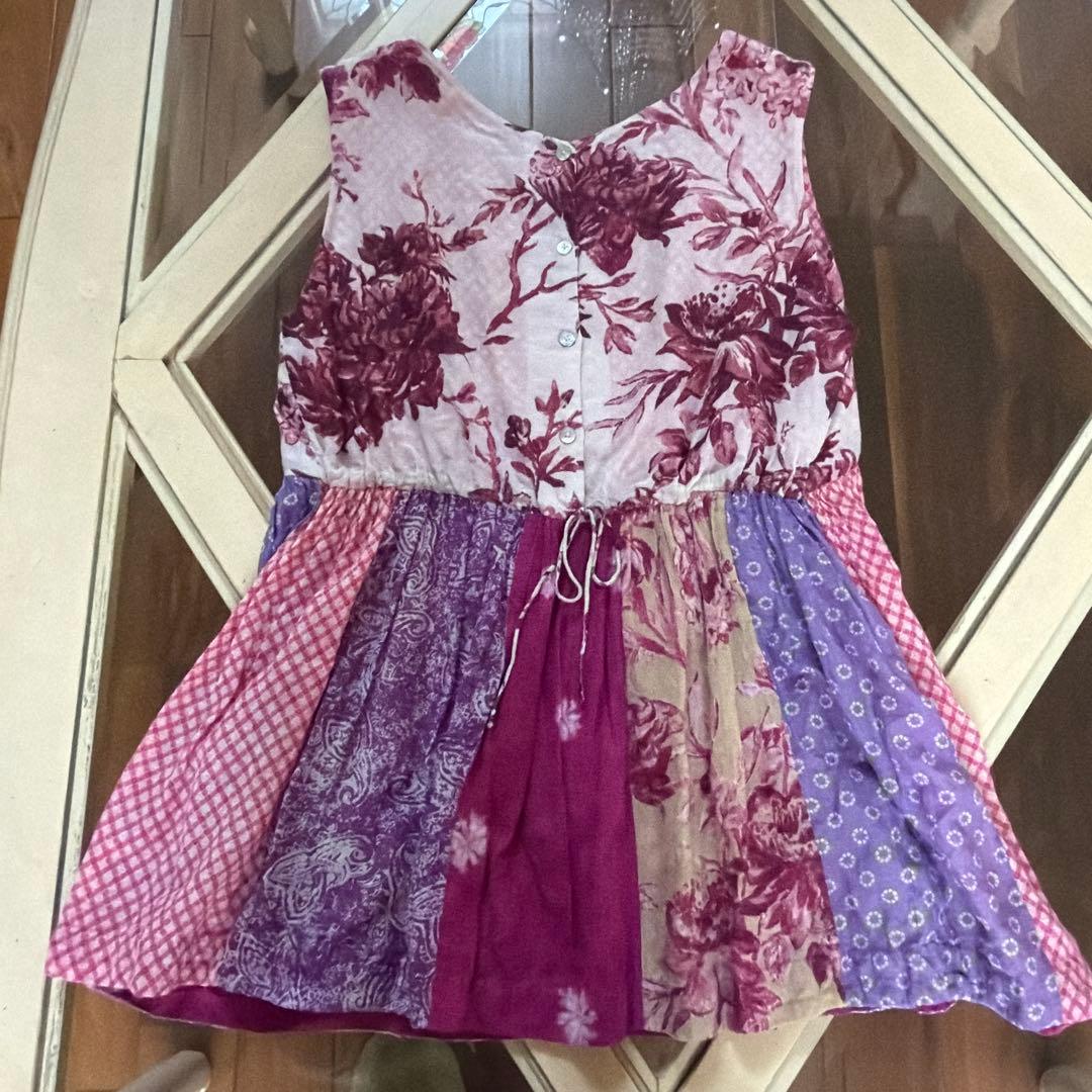 45r花柄パッチワークノースリーブチュニック