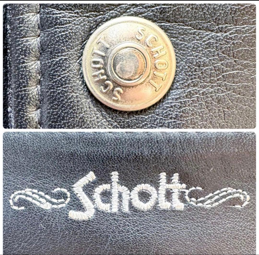 美品 Schott 2way レザーダウンジャケット ベスト ブラック 42