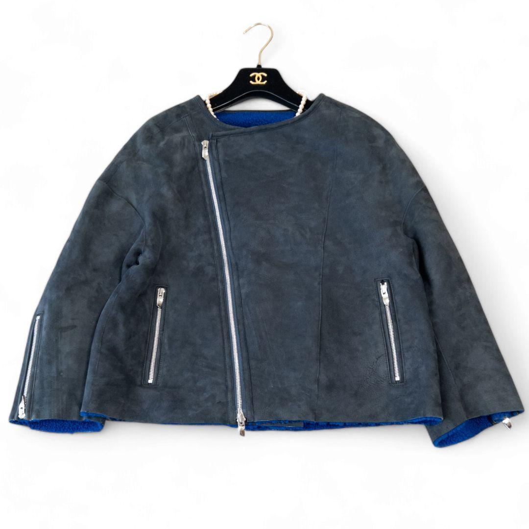 定価25万 アストラット リアルムートン ノーカラーライダースジャケット 黒 M