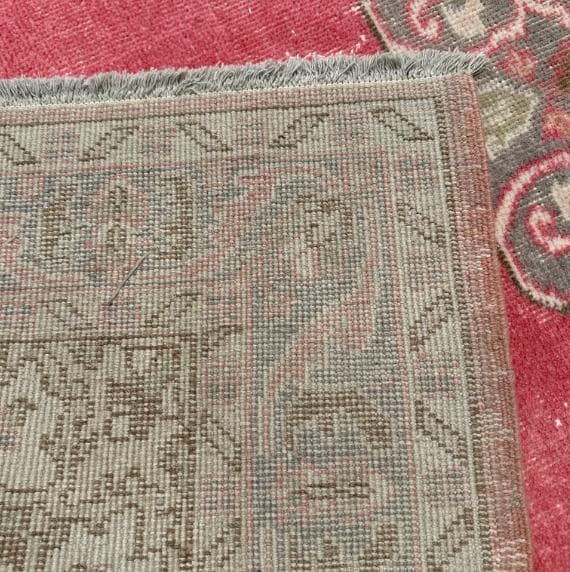 トルコヴィンテージラグ A65 コーラル レッド ネイビー ブルーグレー