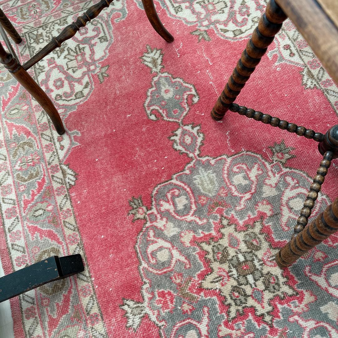 トルコヴィンテージラグ A65 コーラル レッド ネイビー ブルーグレー