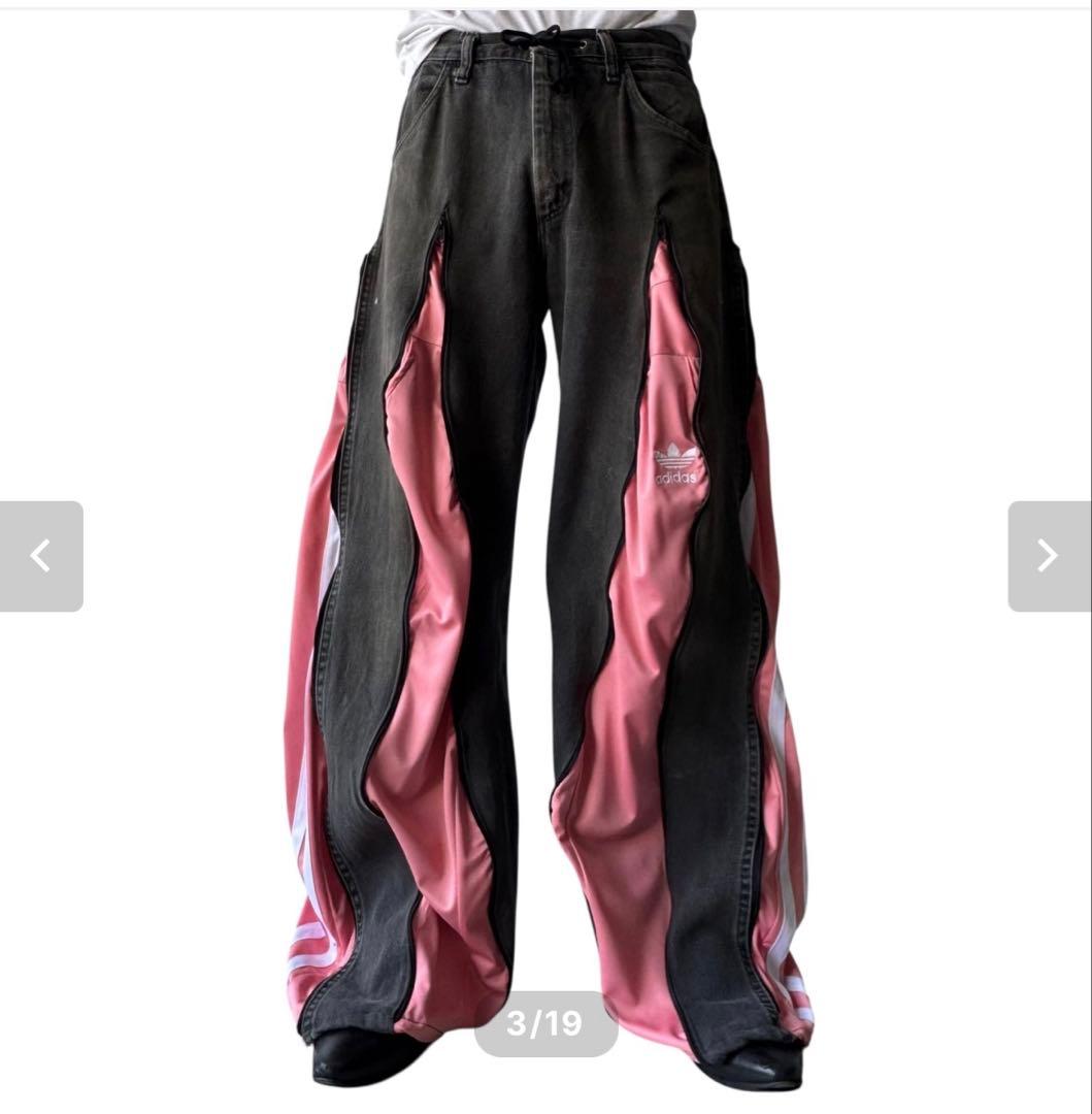 リメイク ドッキング ワイドバギーデニム adidas トラックパンツ