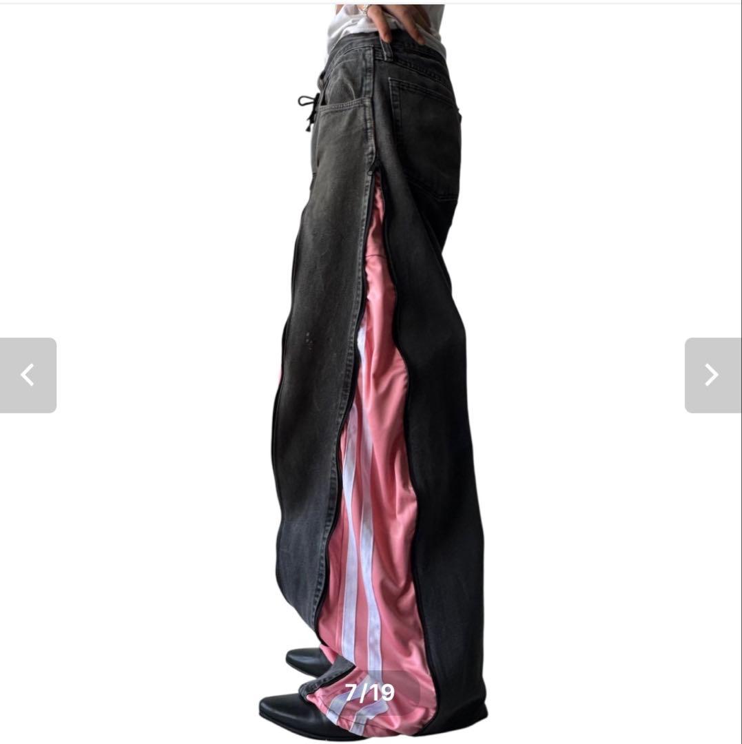 リメイク ドッキング ワイドバギーデニム adidas トラックパンツ