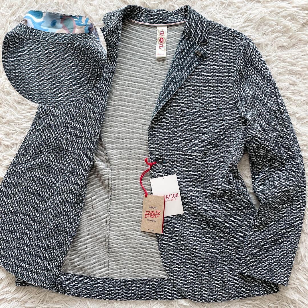未使用品 伊製 BOB ストレッチ アンコンジャケット 幾何学柄 ブートニエール