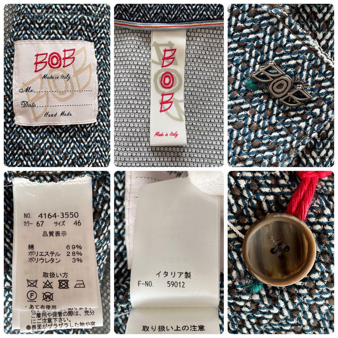 未使用品 伊製 BOB ストレッチ アンコンジャケット 幾何学柄 ブートニエール