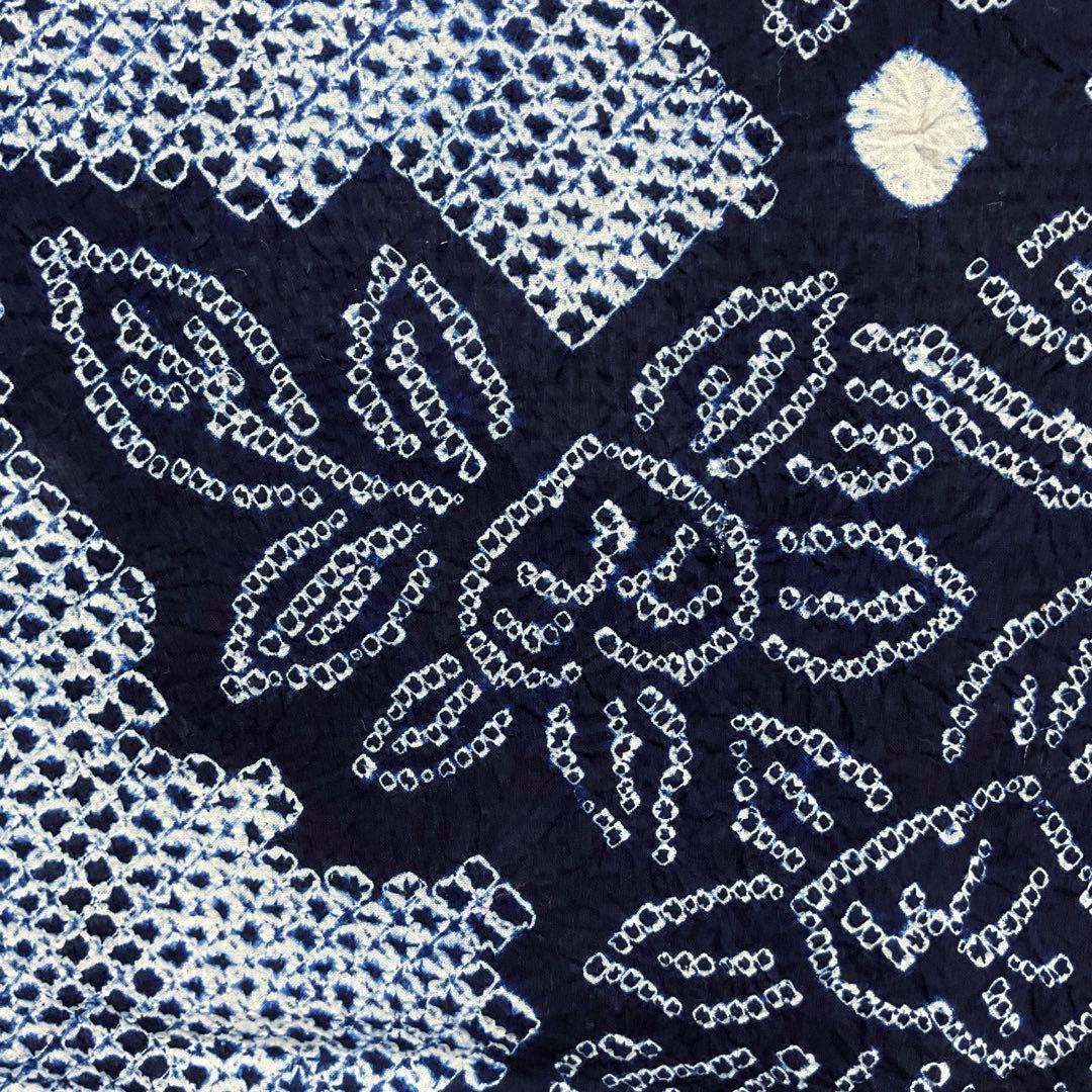 C659綿　浴衣　有松絞り　居敷当付　美品　着物