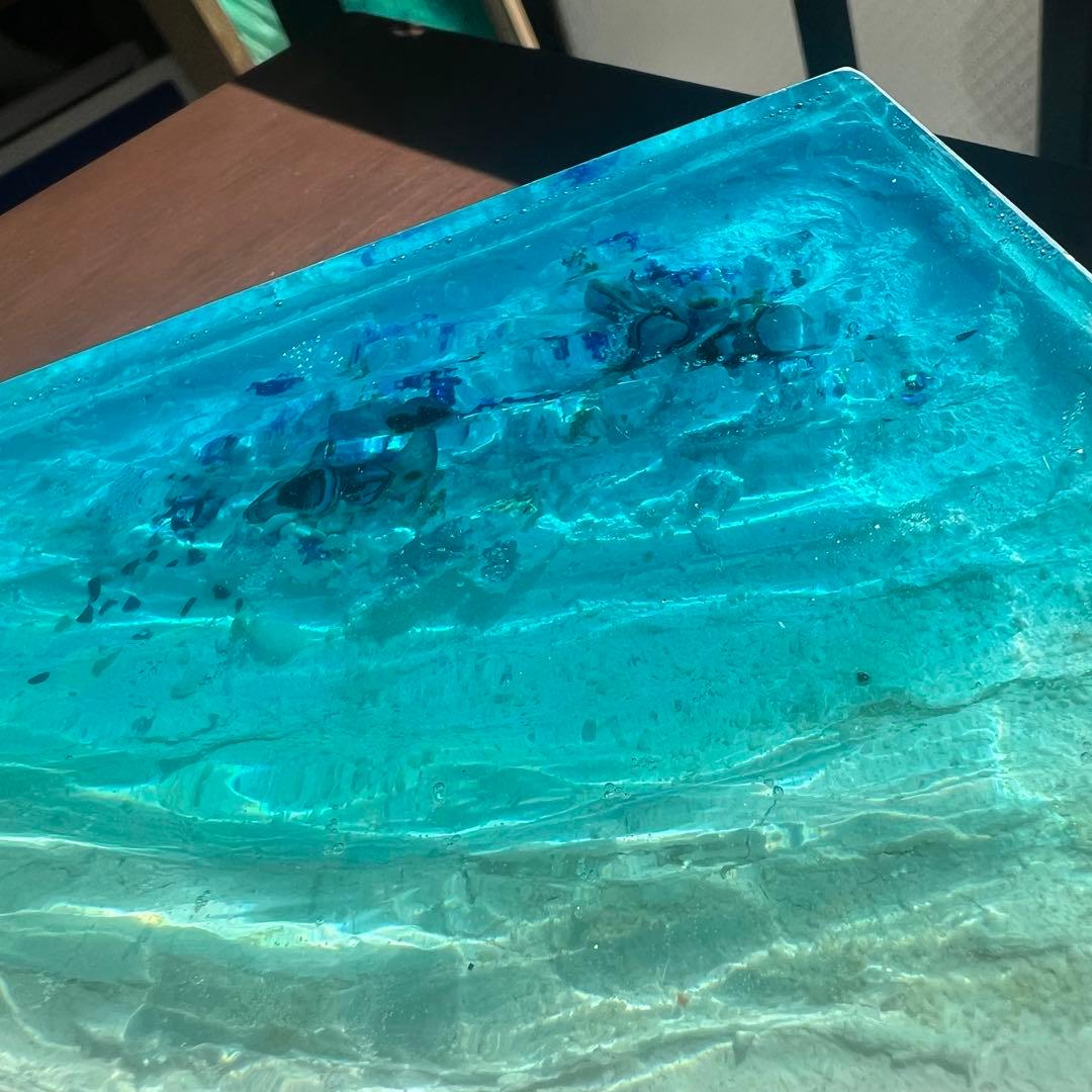 【レジンアート】波紋アート／ホヌの親子／A5パネル／壁掛け可能／枠なし