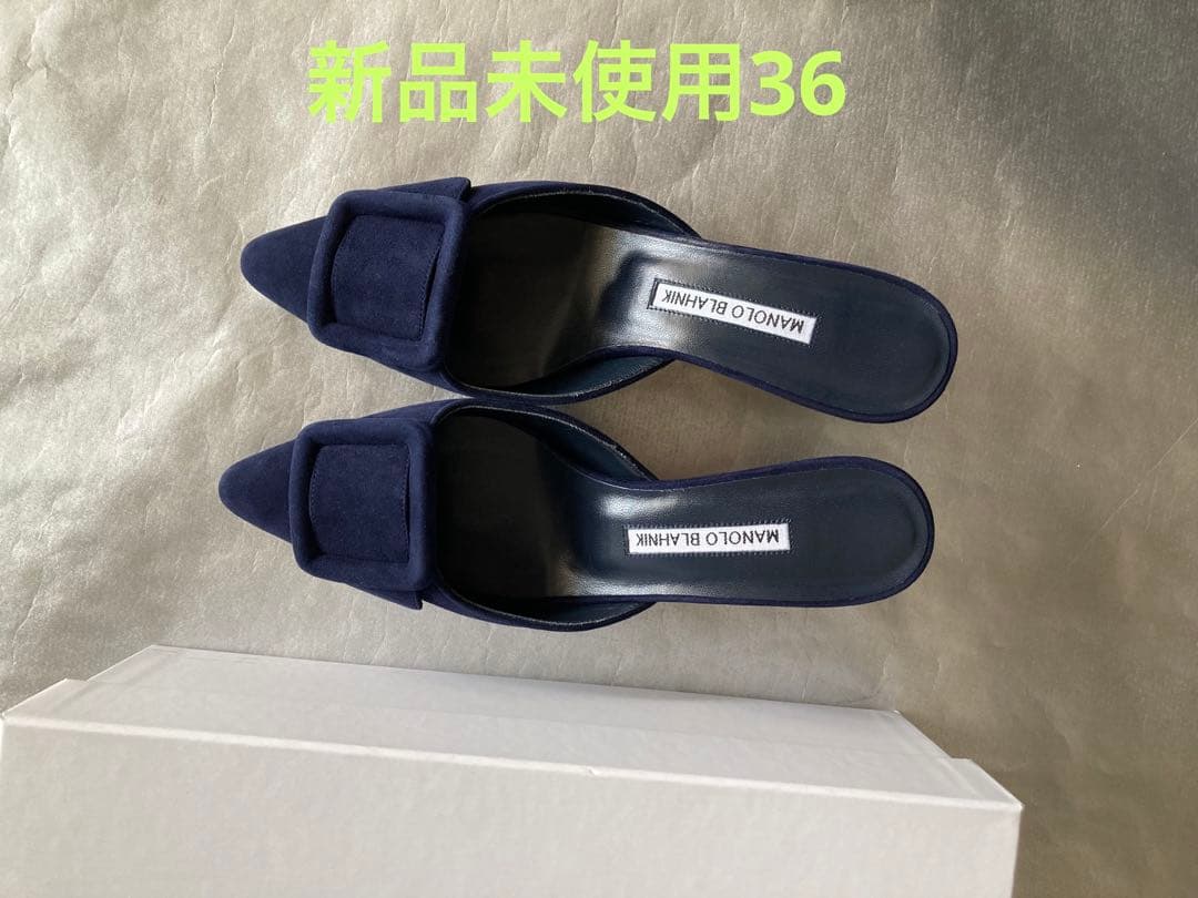 新品Manolo Blahnik Maysale 50mm ネイビー36
