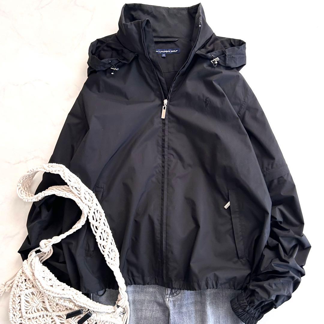 ラルフローレンゴルフ 2wayマウンテンパーカー 黒 ブラック フード収納 L