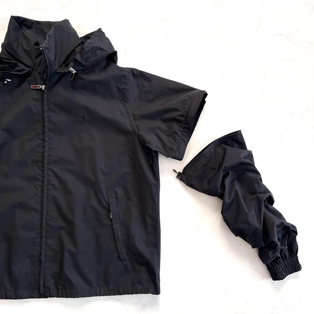 ラルフローレンゴルフ 2wayマウンテンパーカー 黒 ブラック フード収納 L
