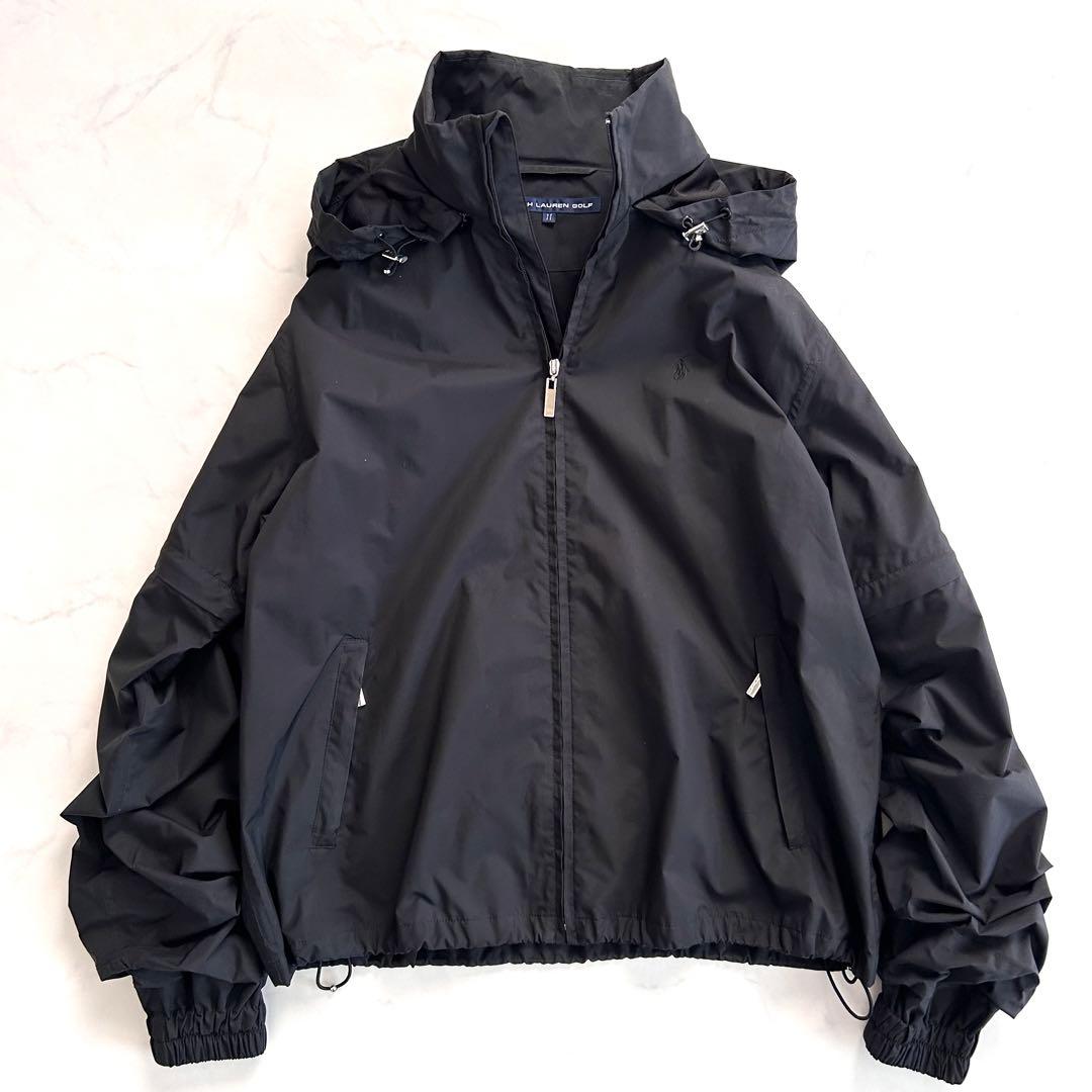 ラルフローレンゴルフ 2wayマウンテンパーカー 黒 ブラック フード収納 L