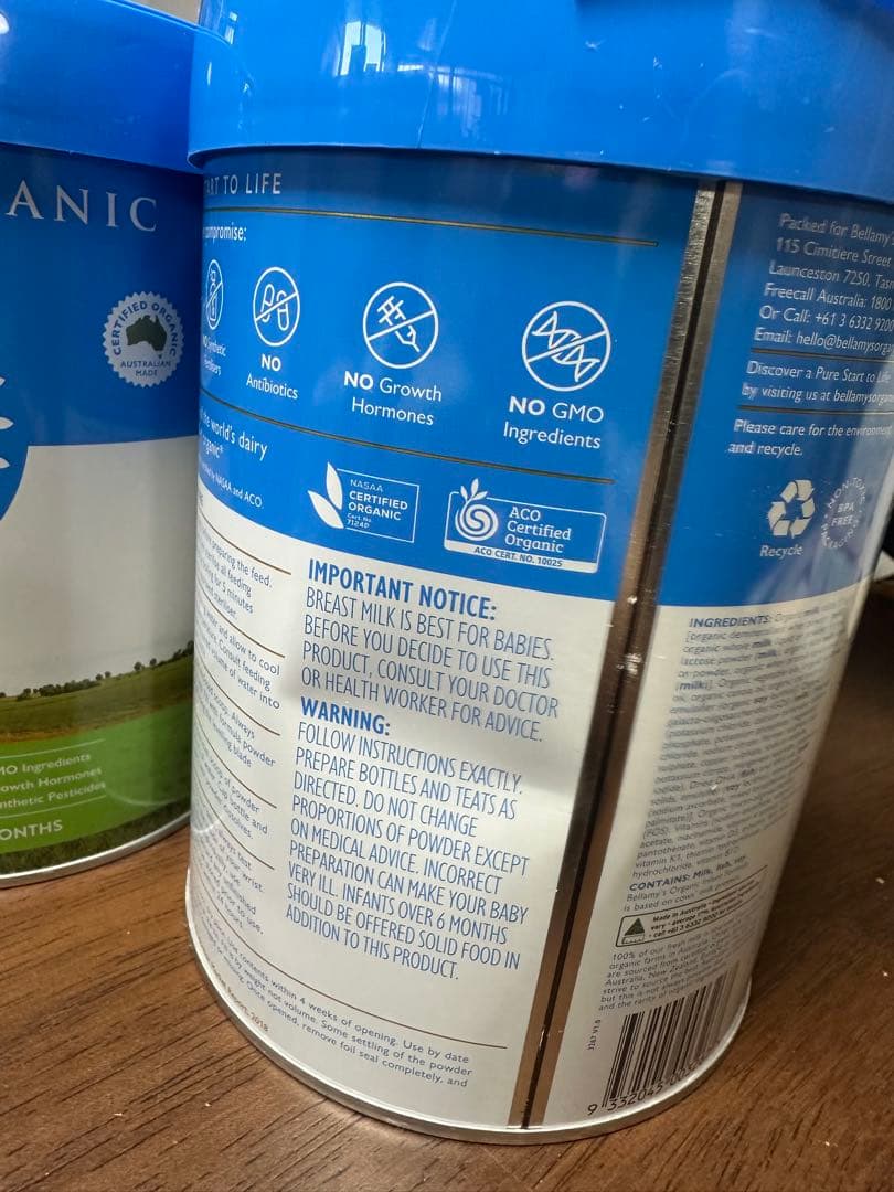 Bellamy's Organic オーガニック粉ミルク 2缶　ベラミーズ 1