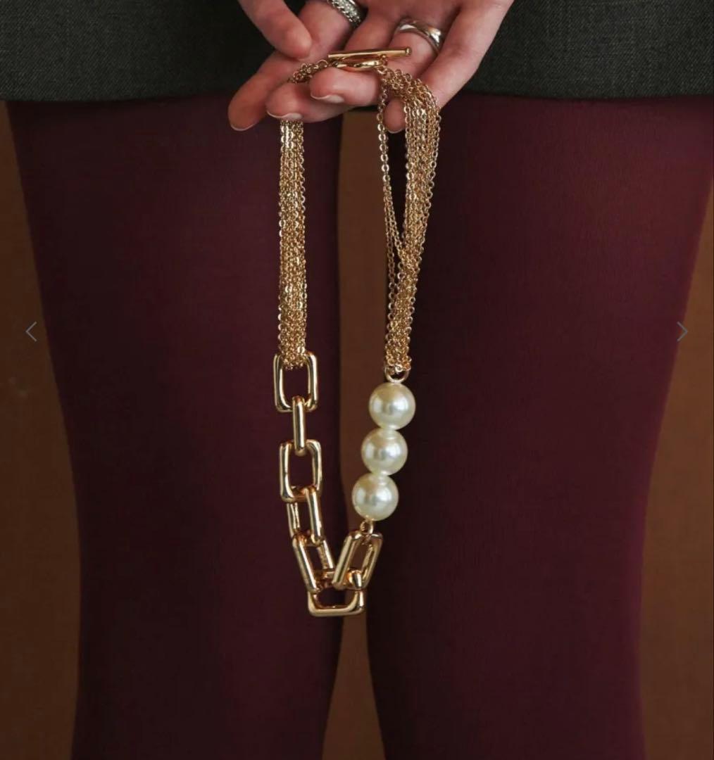 美品◆LOHME◆ローム◆Pearl Mix Chain Necklace◆GD