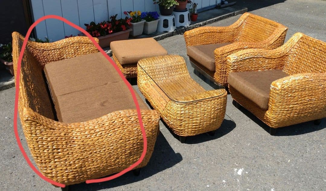 2〜3人掛けソファ ブラウンクッション　リゾート　バリ風　ウォーターヒヤシンス