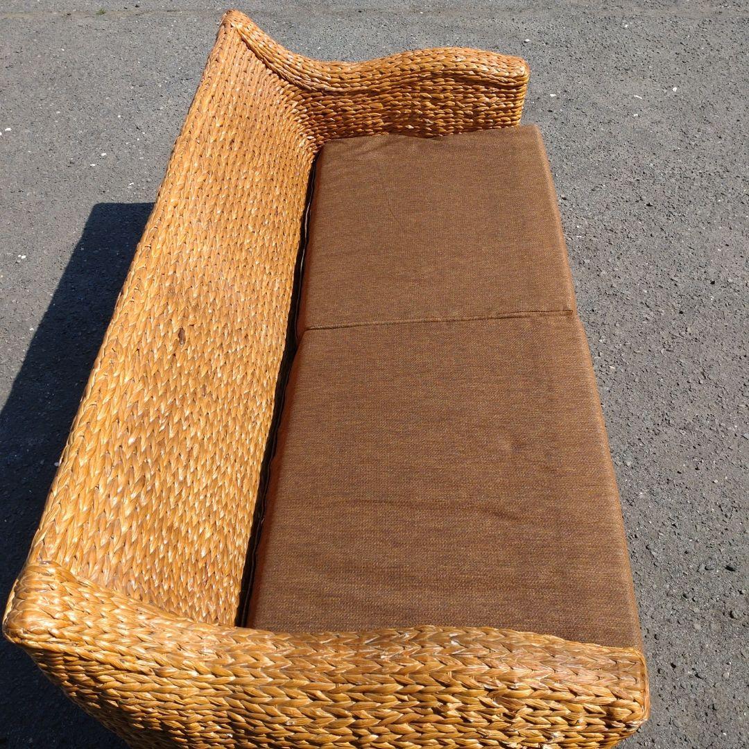 2〜3人掛けソファ ブラウンクッション　リゾート　バリ風　ウォーターヒヤシンス