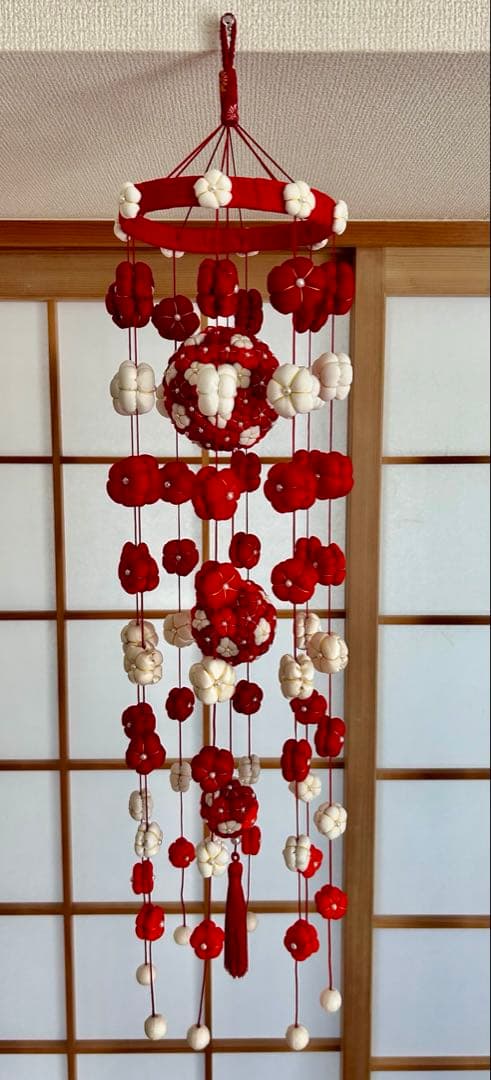 ※ご予約品※ 吊るし飾り 彩り9連 紅白・赤 2個