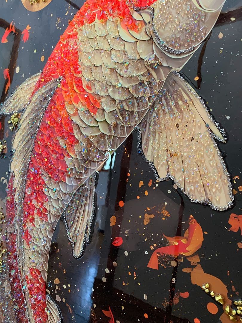 専用品　昇り鯉 クリスタル 水晶 アートパネル 絵画 インテリア 和柄