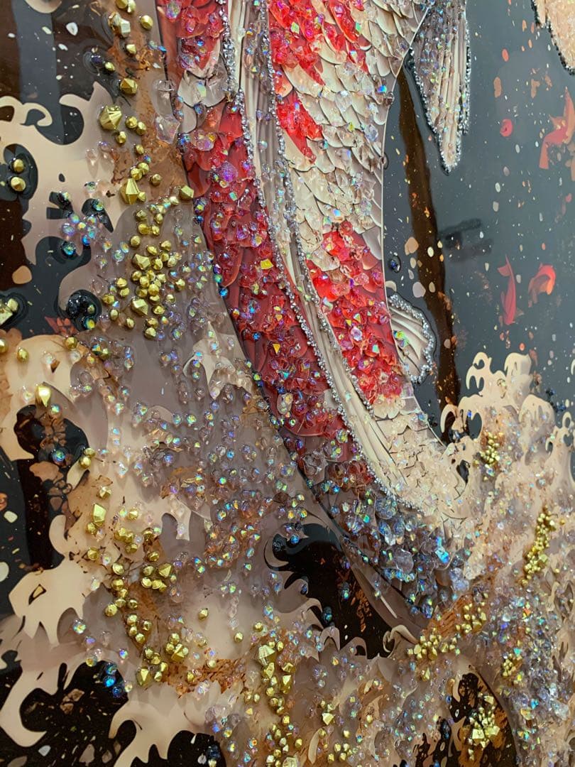 専用品　昇り鯉 クリスタル 水晶 アートパネル 絵画 インテリア 和柄
