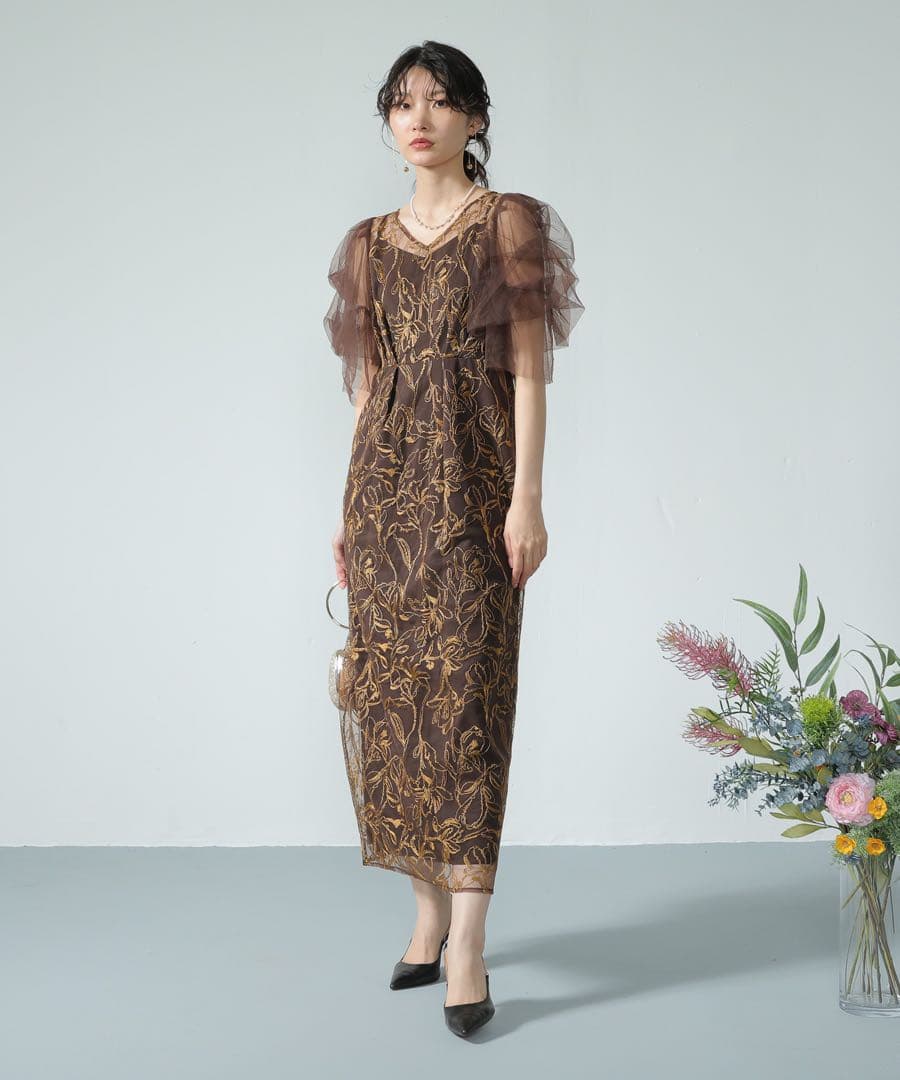 kana ブラウンフラワードレス
