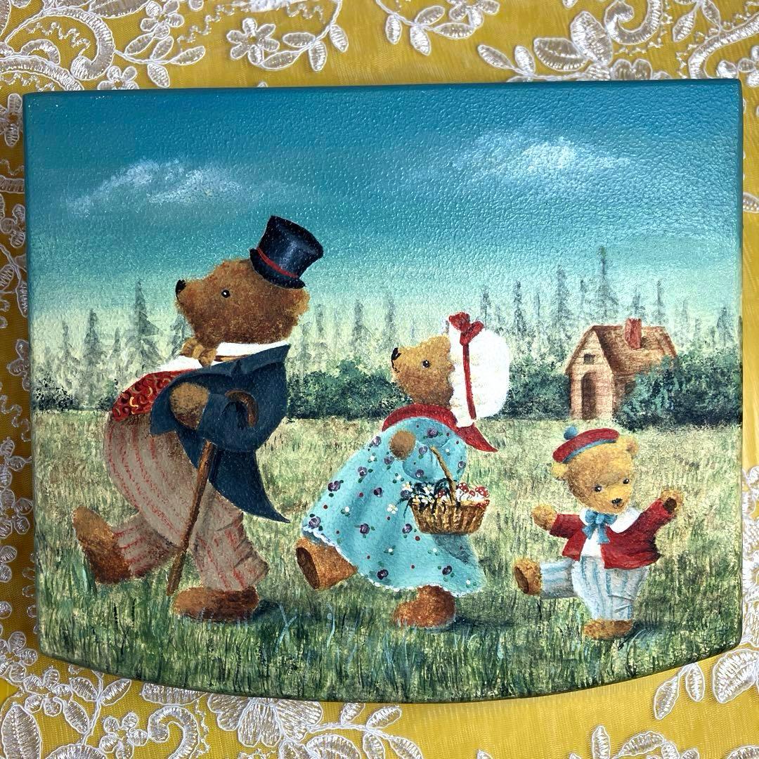トールペイント作品　スリーベアーズのボックス　テディベア親子