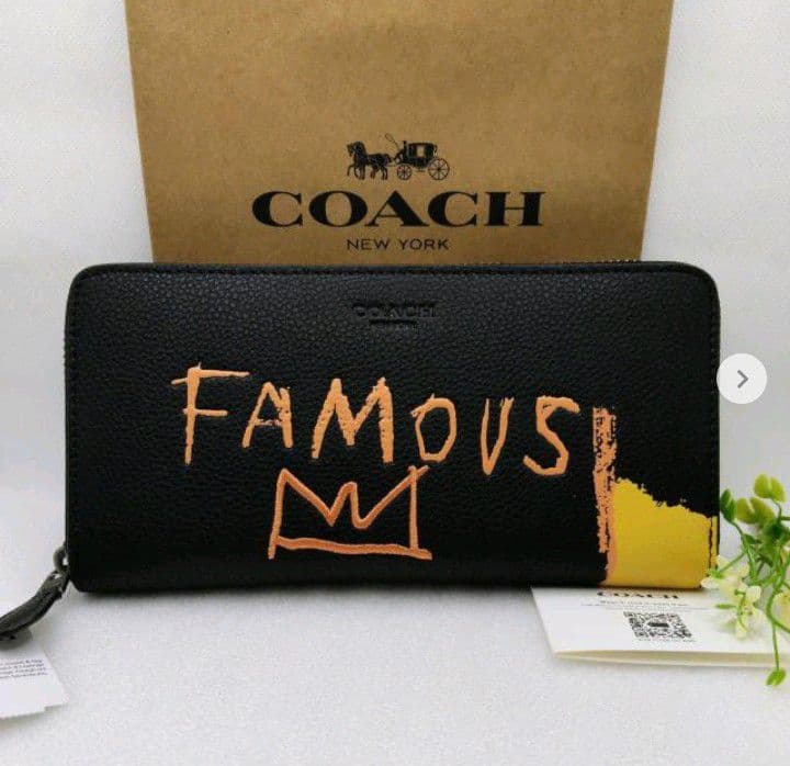新品未使用コーチ長財布パスキアコラボブラックオレンジレディースメンズ送料無料