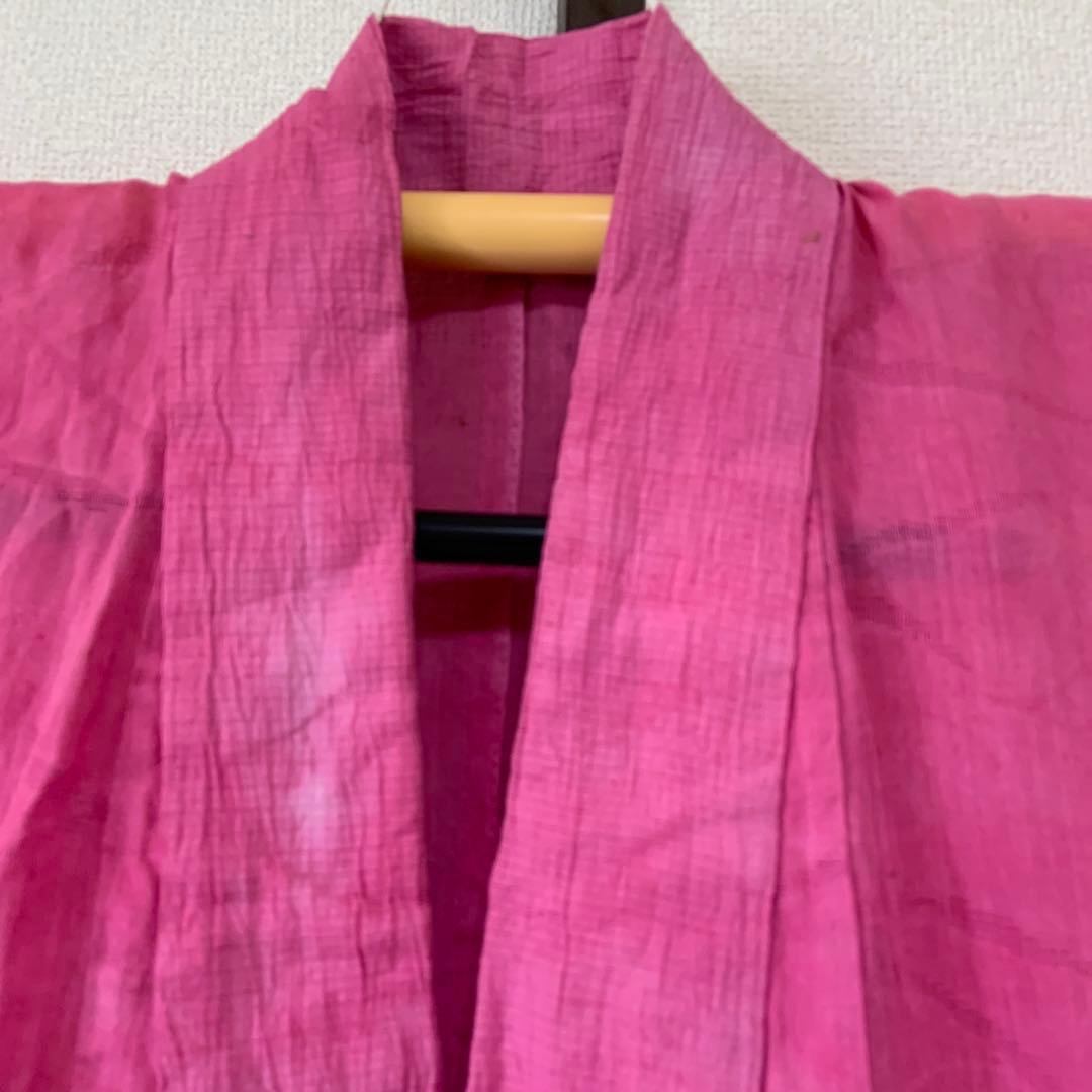 本麻　洗える長襦袢　カラー襦袢　ローズピンク　リサイクル　ka2
